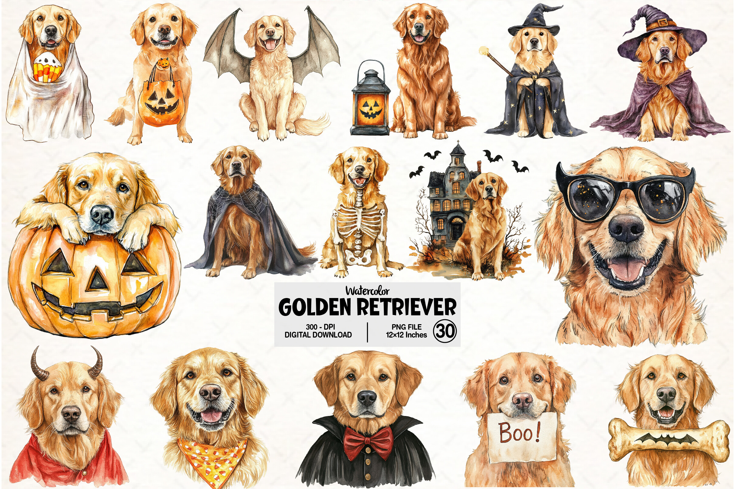 Golden Retriever Halloween Bundle PNG Graphic by Pixels.Craft