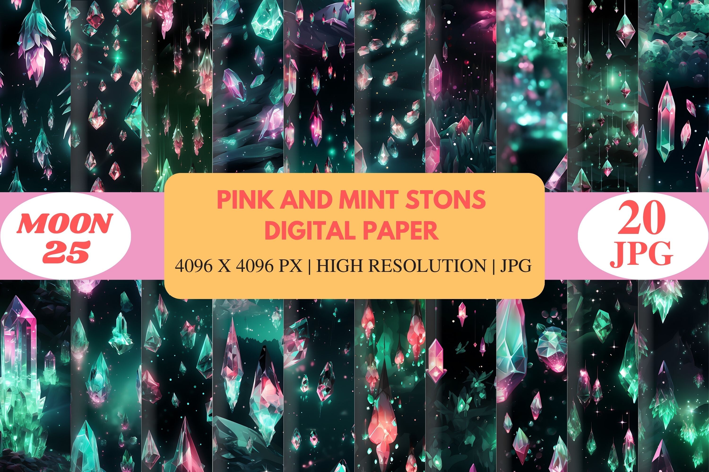 Pink and Mint Stons Digital Paper Graphic by Moon25 · Creative Fabrica