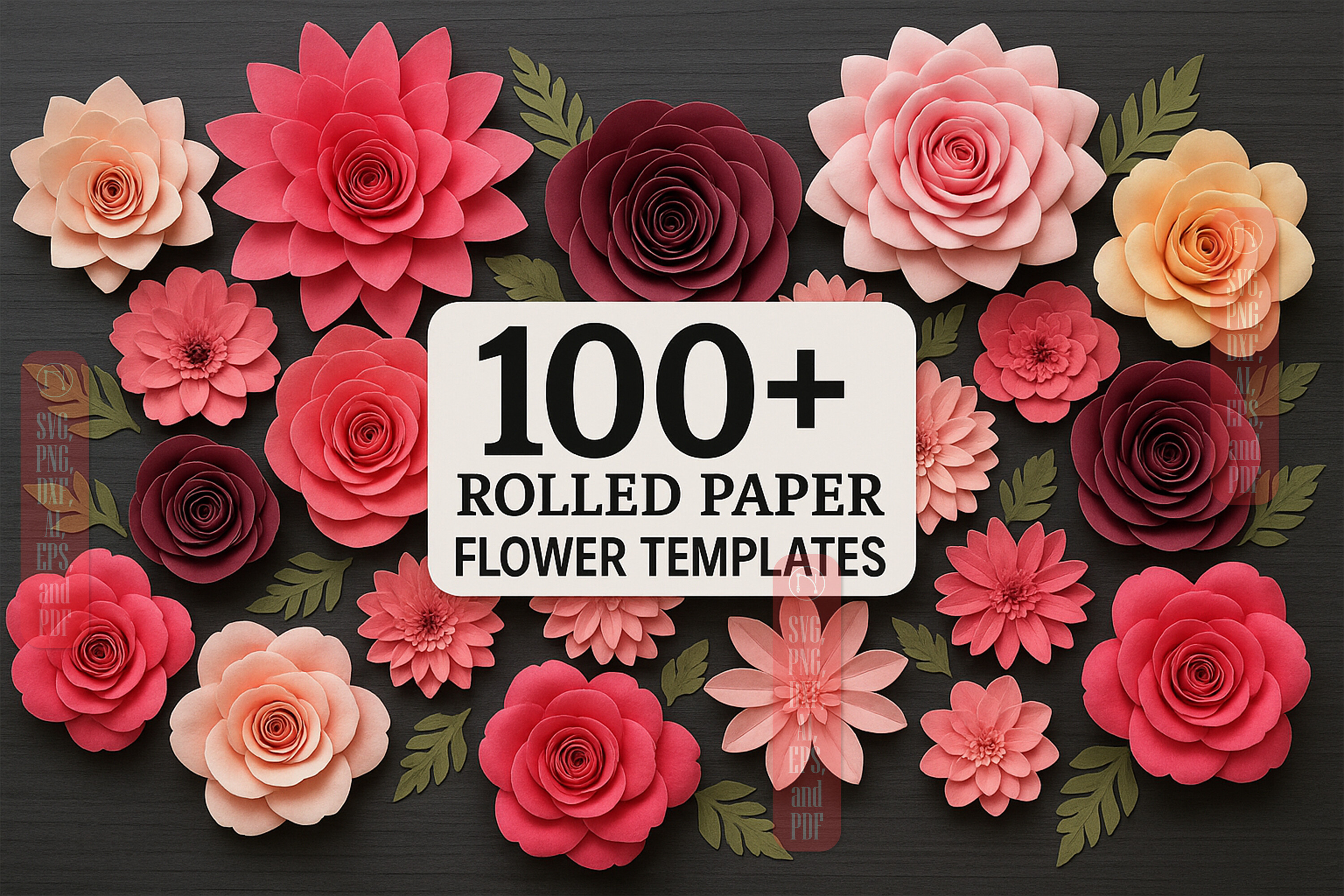 Rolled Paper Flower Templates SVG Bundle 100 designs Cricut wedding backdrop