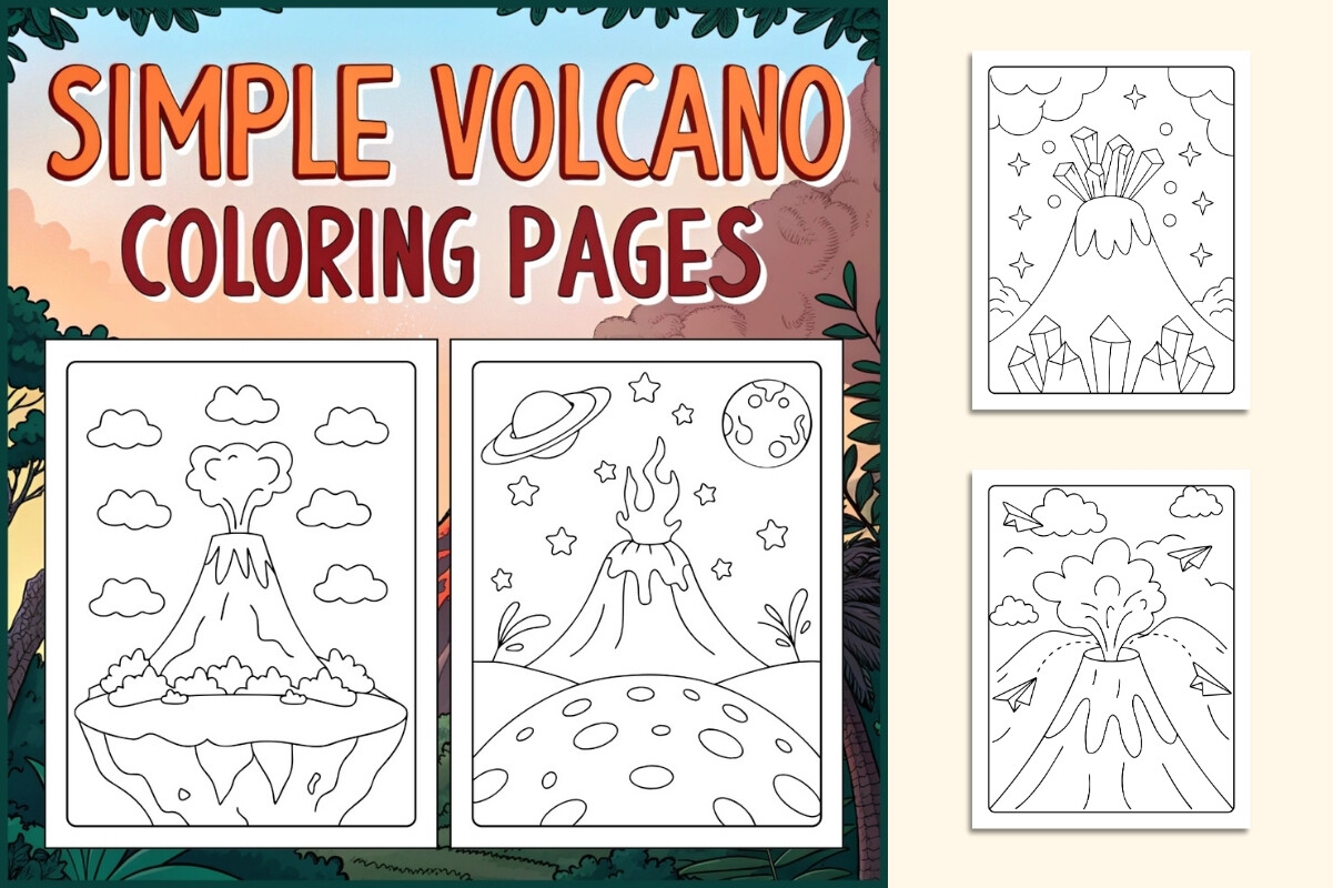 Simple Volcano Coloring Pages for Kids