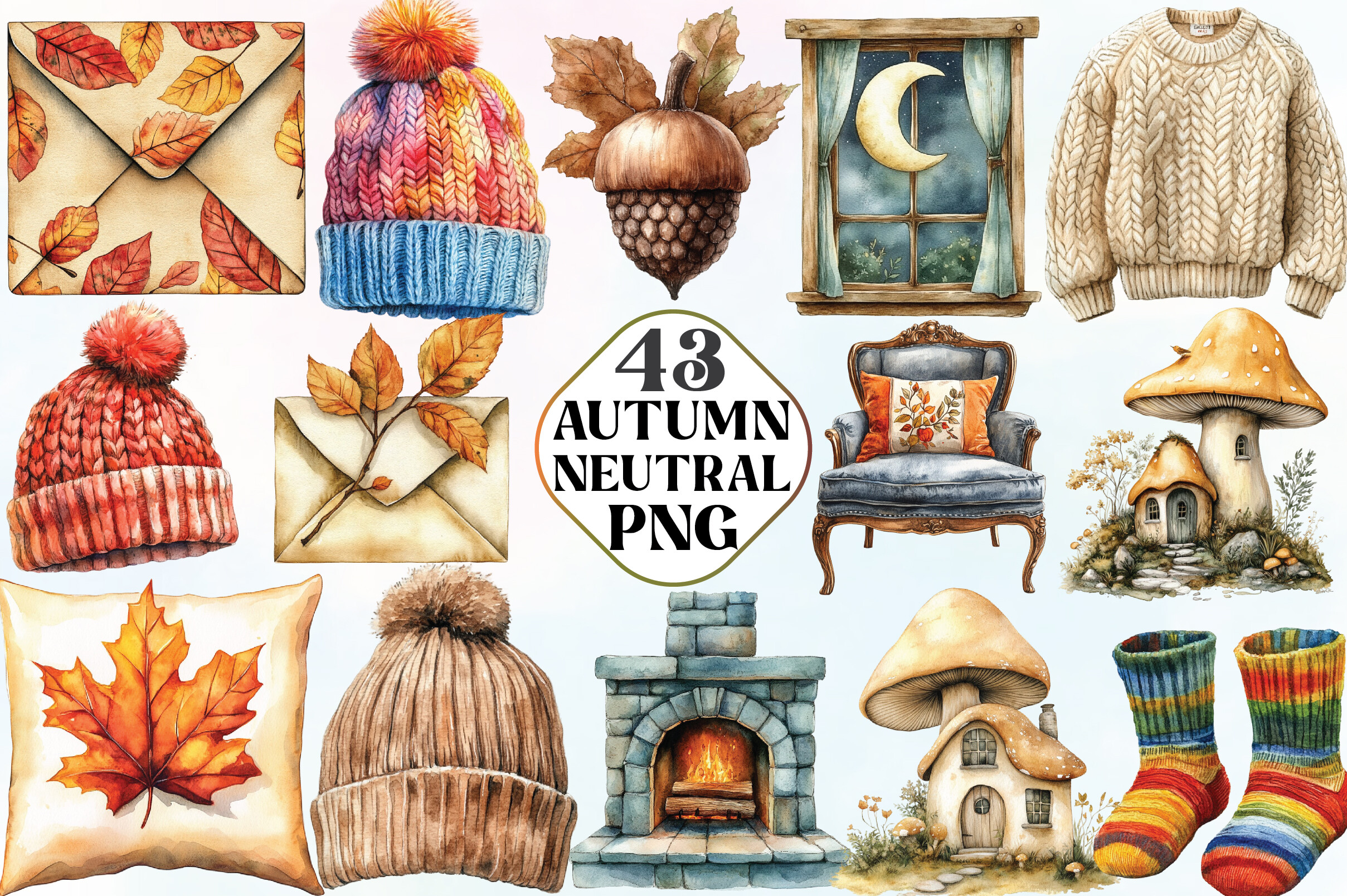 Watercolor Neutral Autumn Clipart Graphic by CraftArtStudio · Creative ...