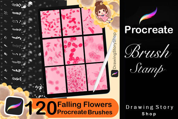 120 Procreate Falling Flowers Brushes Graphic by DrawingStoryShop ...