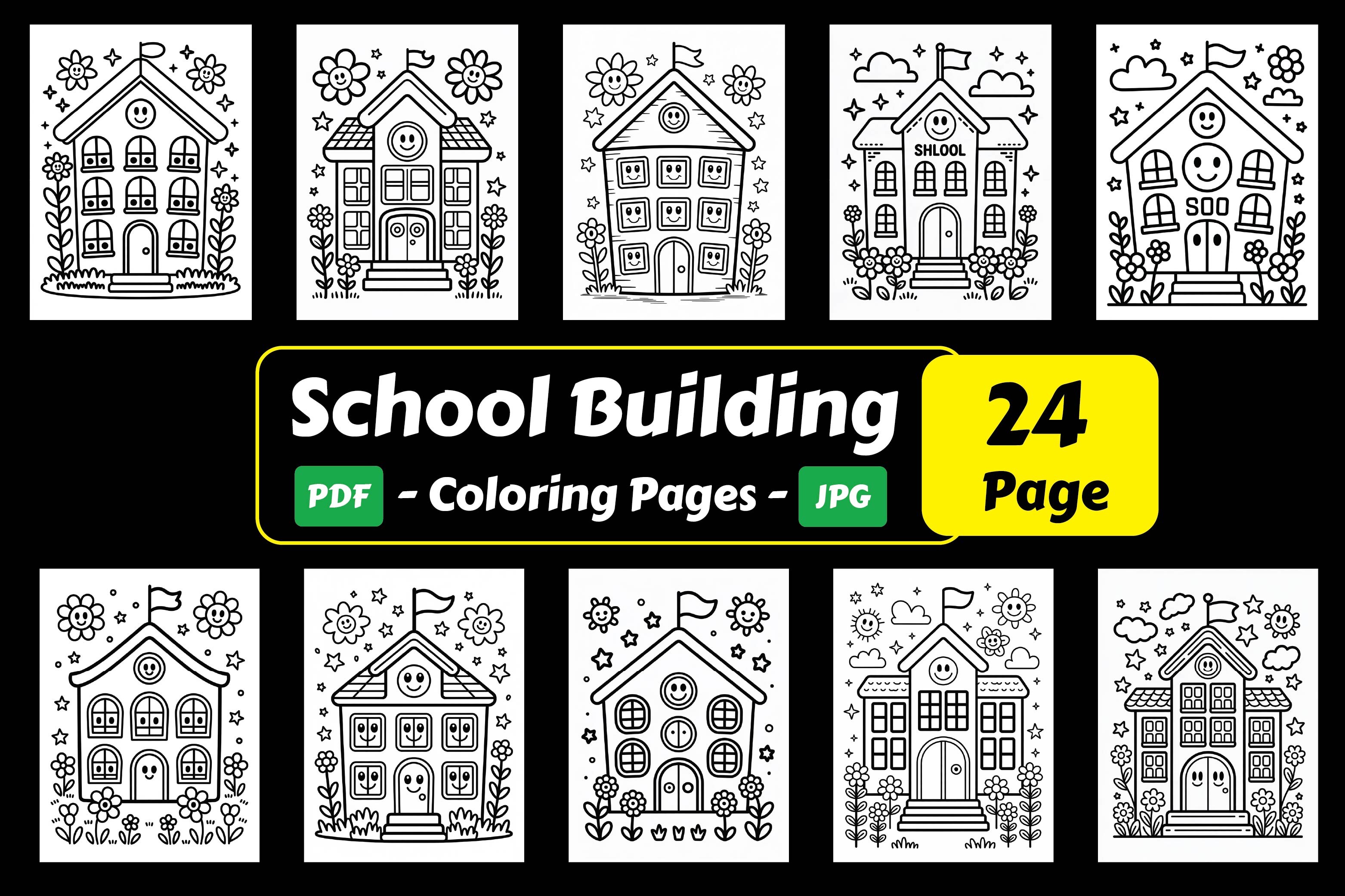 Cartoon School Building Coloring