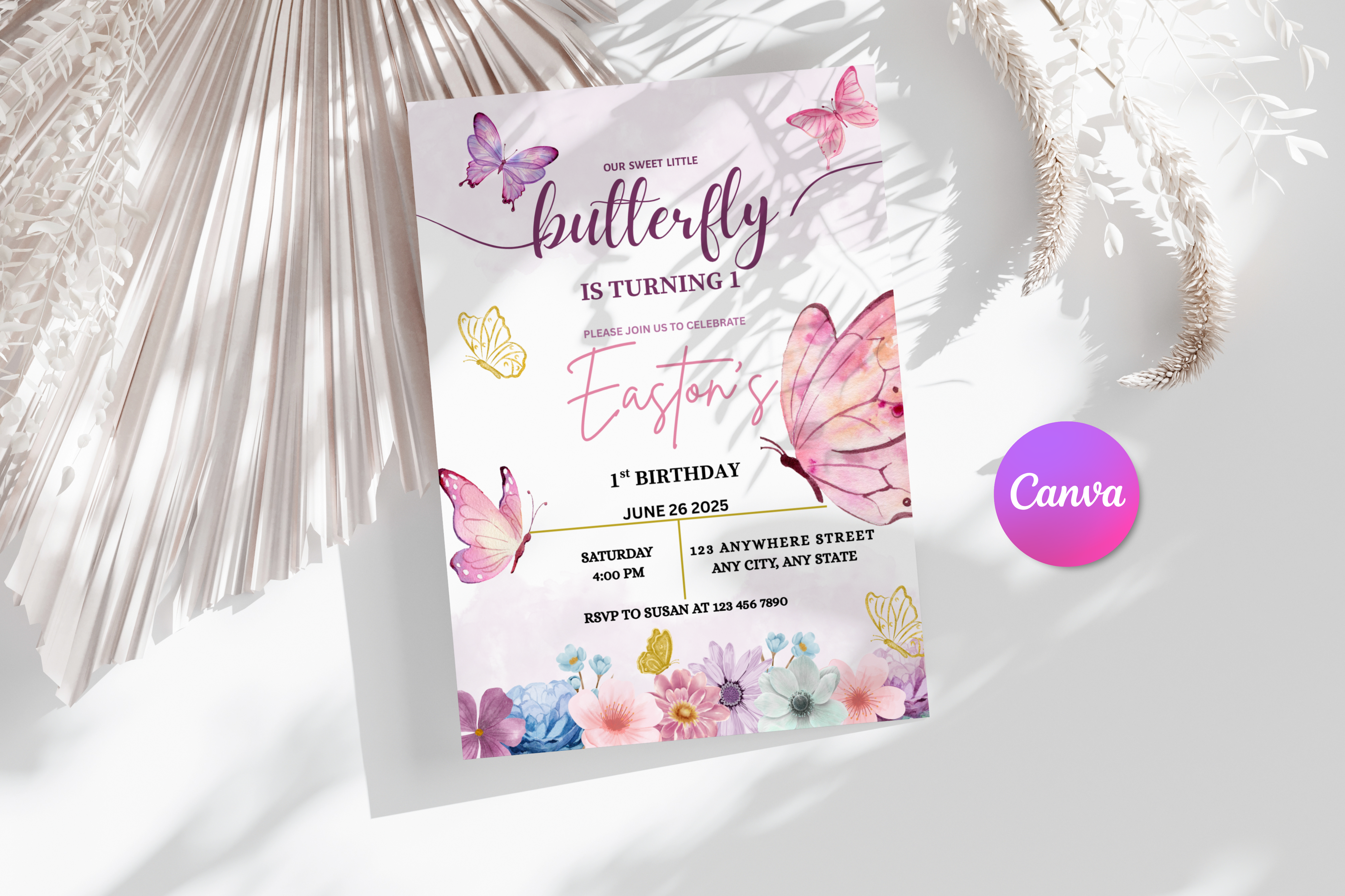 Editable Butterfly Invitation Canva