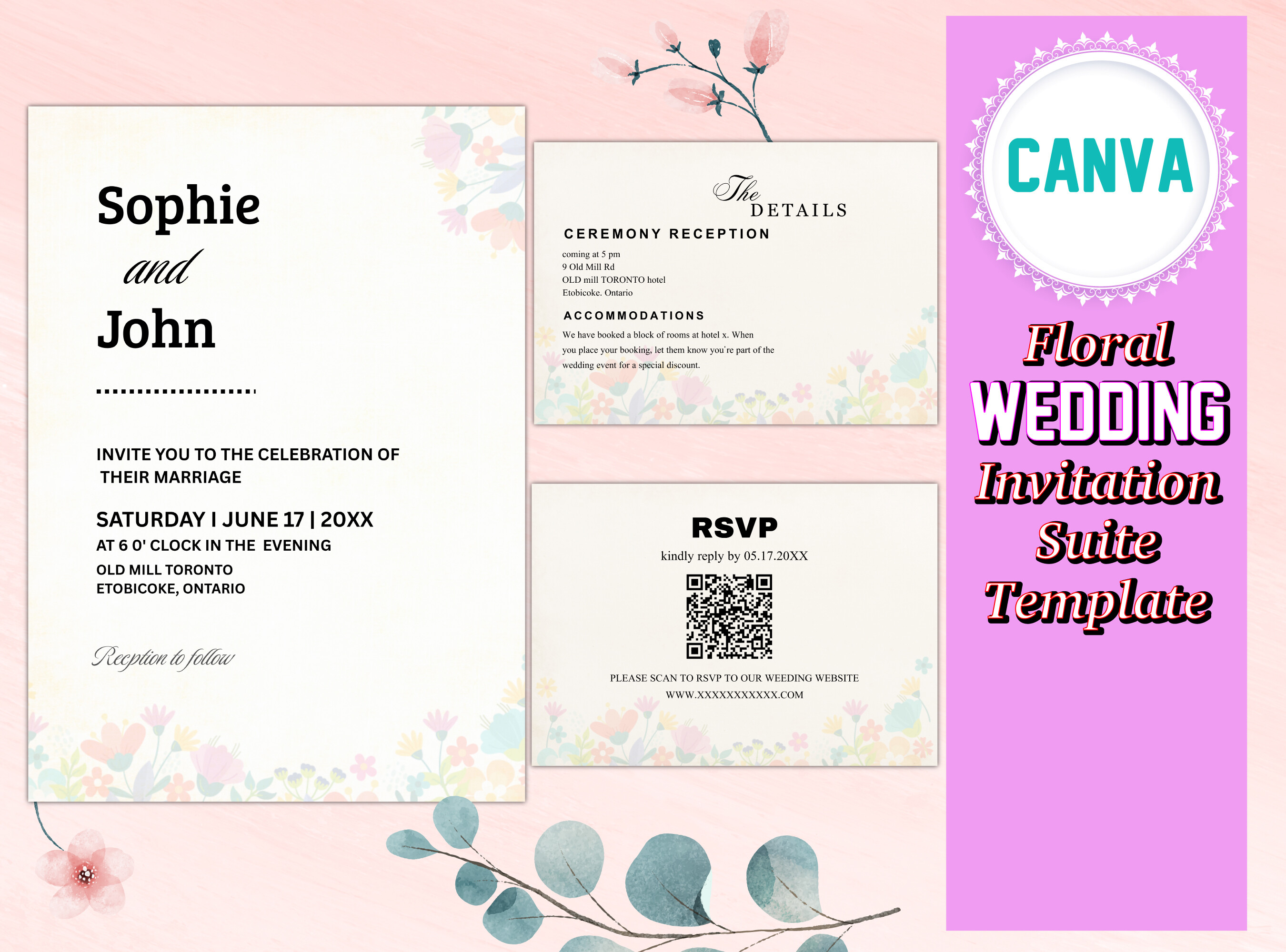 Floral Wedding Invitation Suite Template