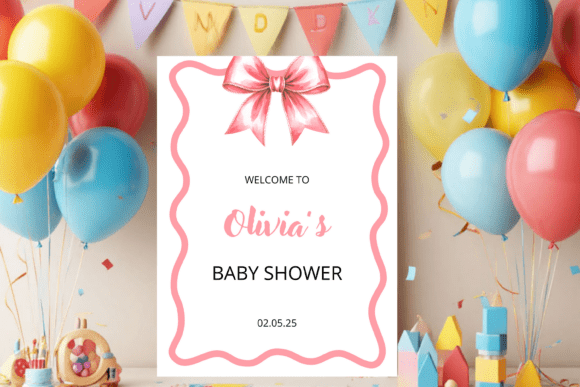 Pink Bow Baby Shower Welcome Sign