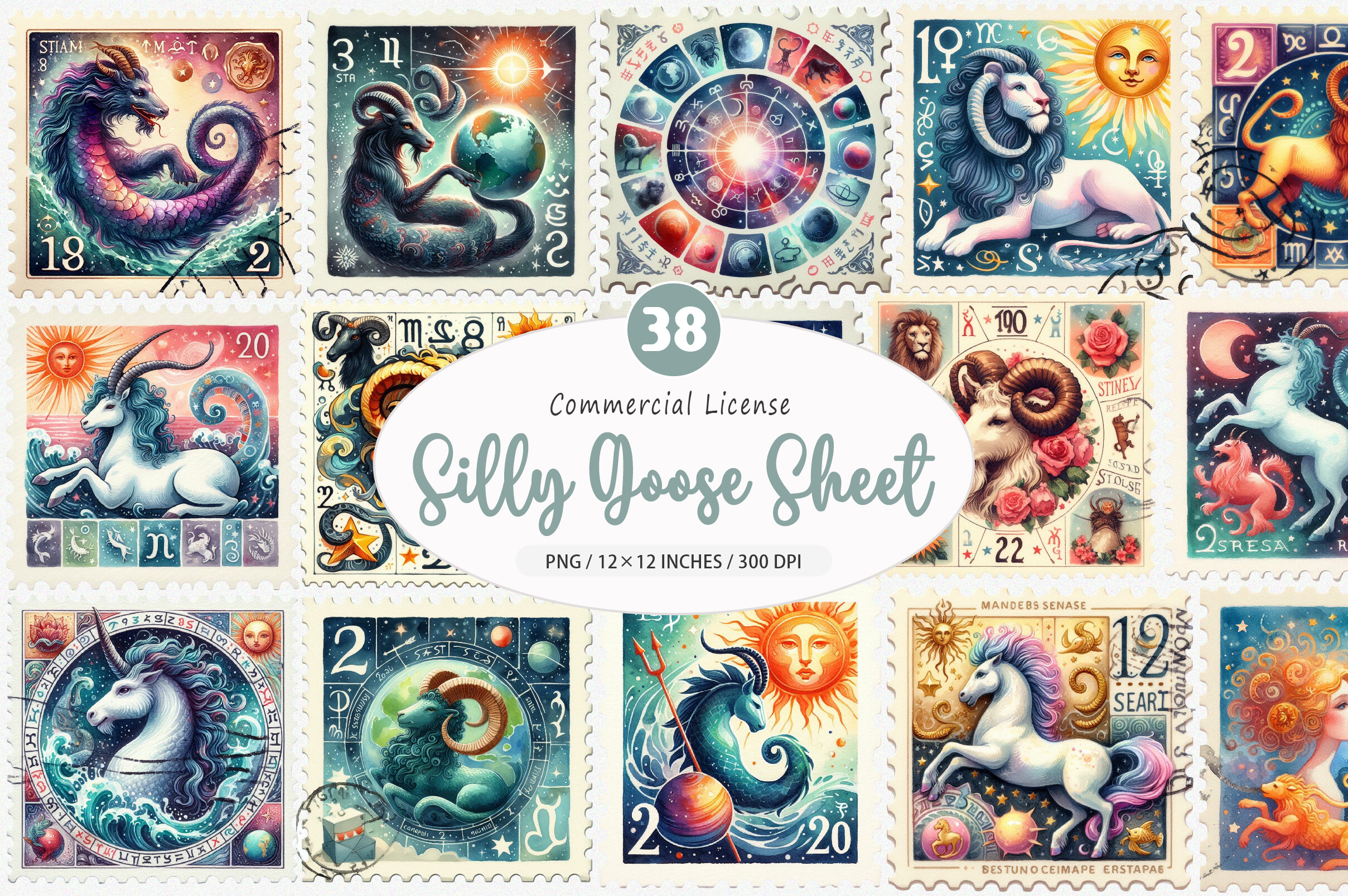 Zodiac Postage Stamps Clipart