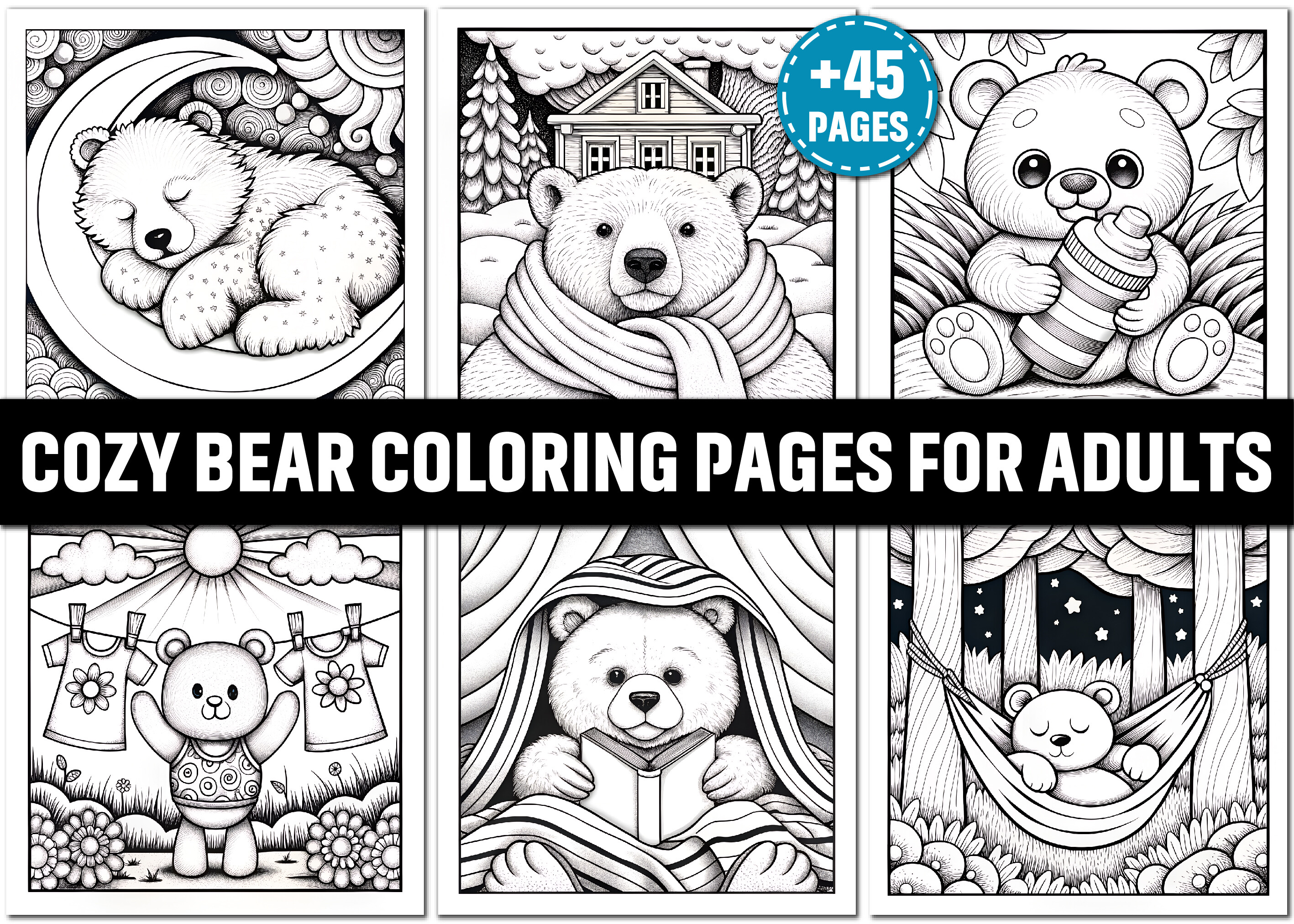 45 Cozy Bear Coloring Pages for Adults Graphic by ArT DeSiGn · Creative ...