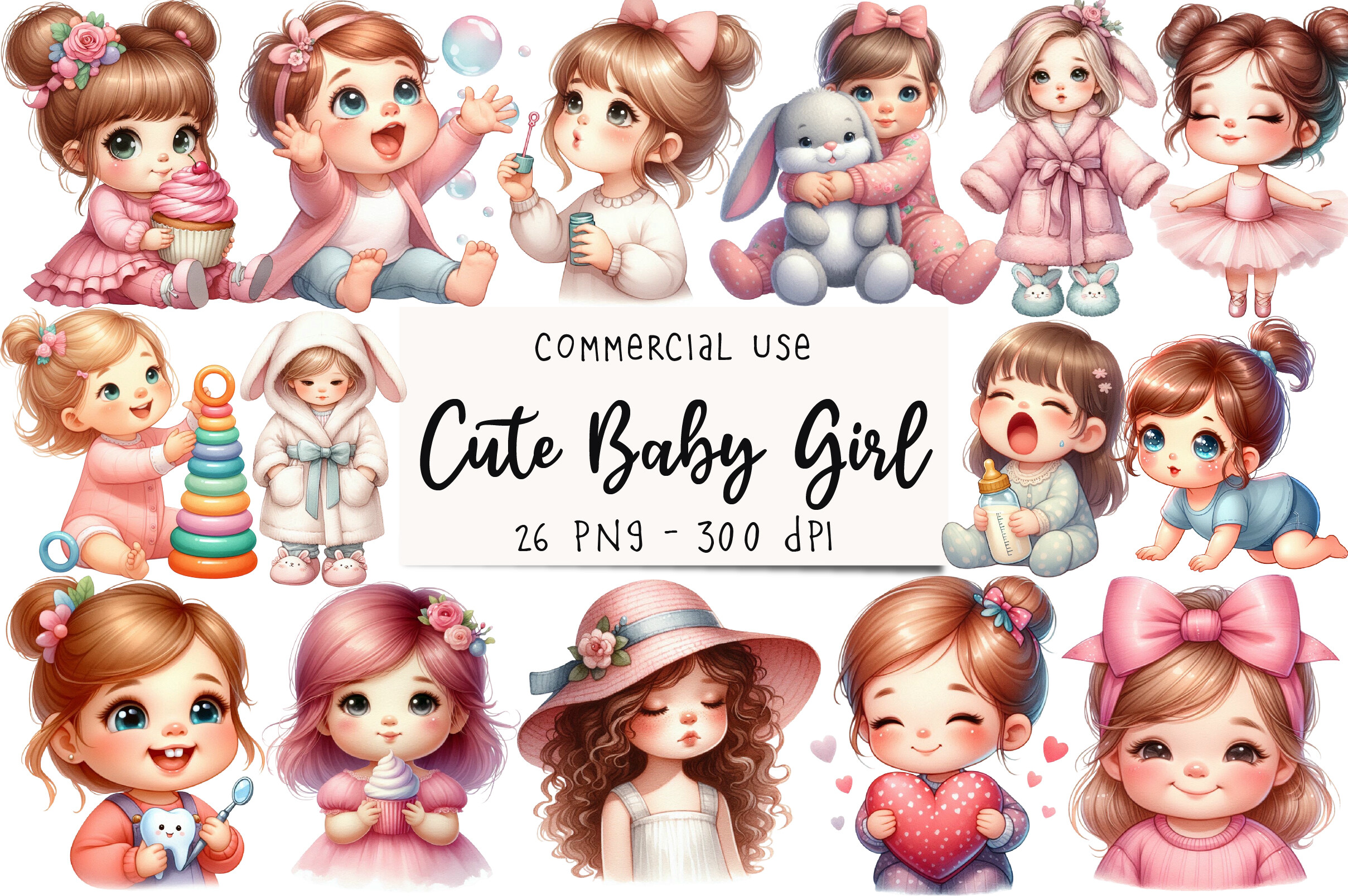 Cute Baby Girl PNG Cliparts Graphic by daily.arts · Creative Fabrica