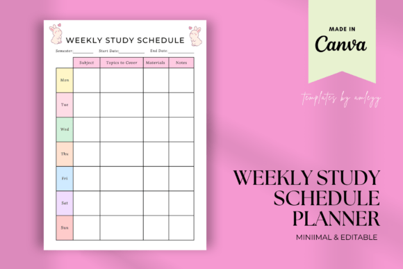 Cute Weekly Study Schedule Planner