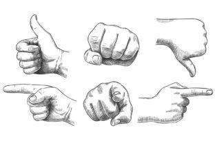 Engraved hands gesture. Hand drawn like