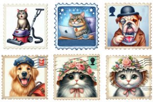 Funny Dog and Cat Postage Stamps Graphic by designking · Creative Fabrica