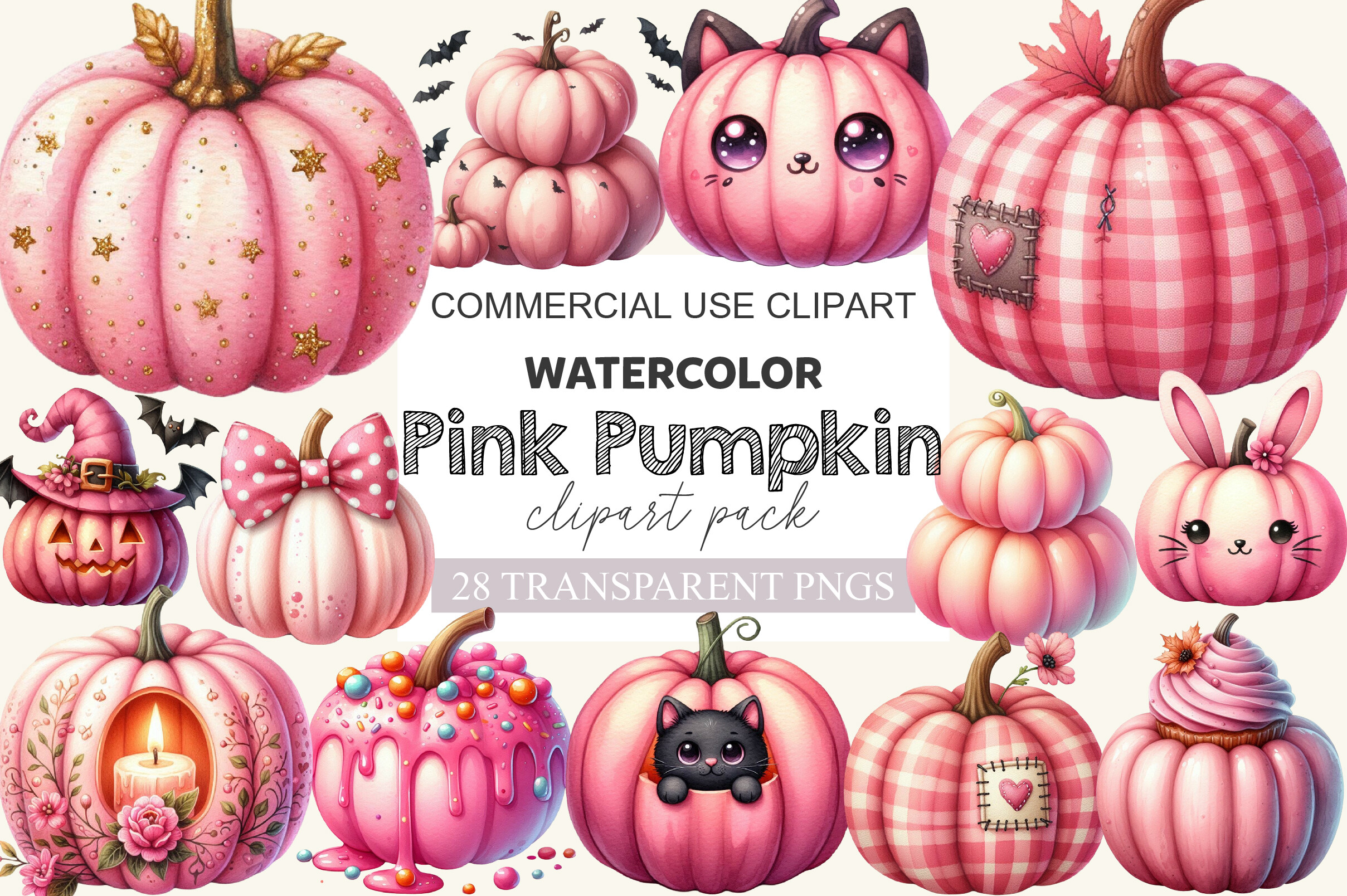 Pink Halloween Pumpkin Clipart Graphic by BlackDogsMedia · Creative Fabrica