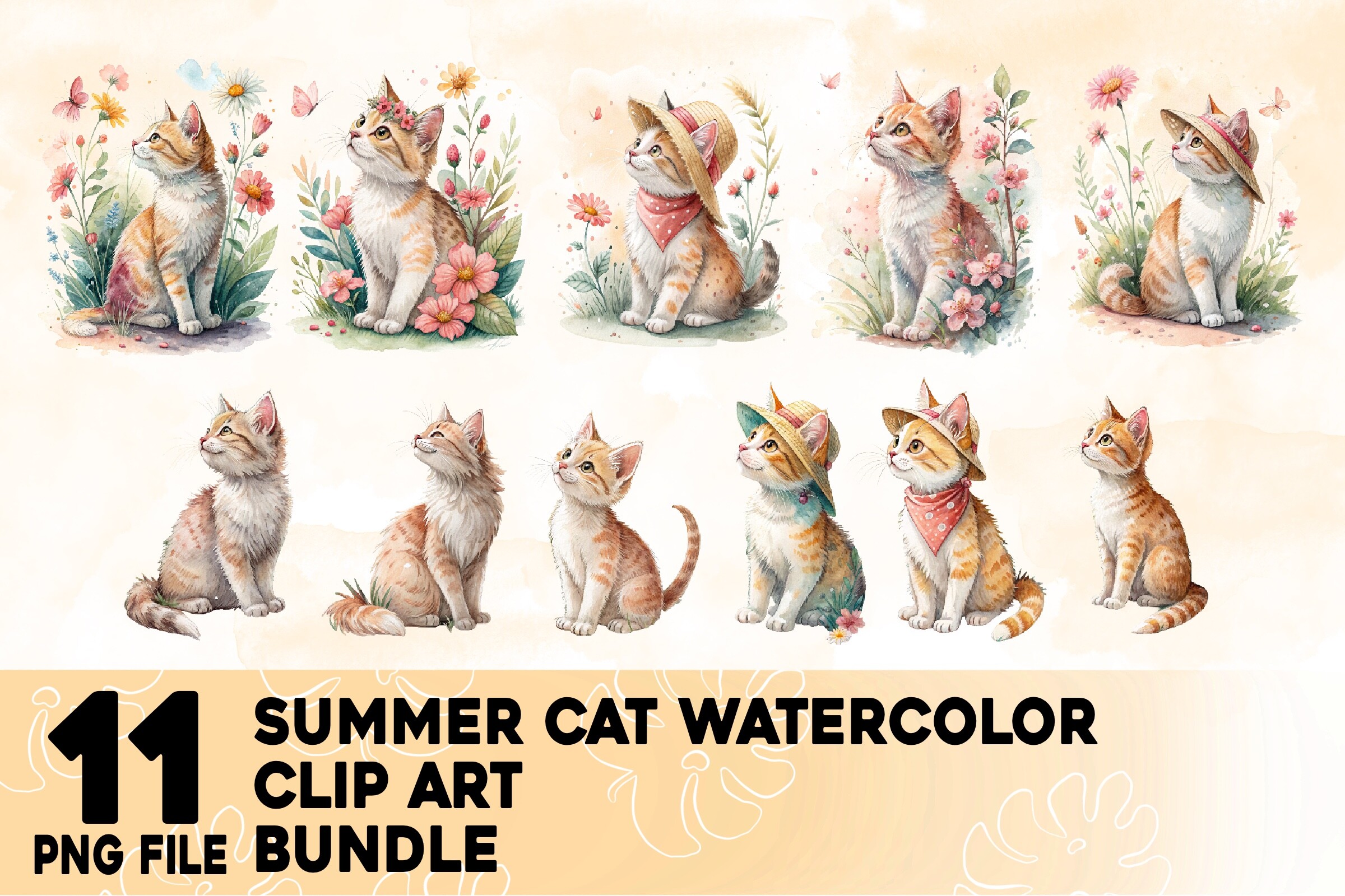 Summer Cat Watercolor PNG Bundle Graphic by Hega Prakosa · Creative Fabrica