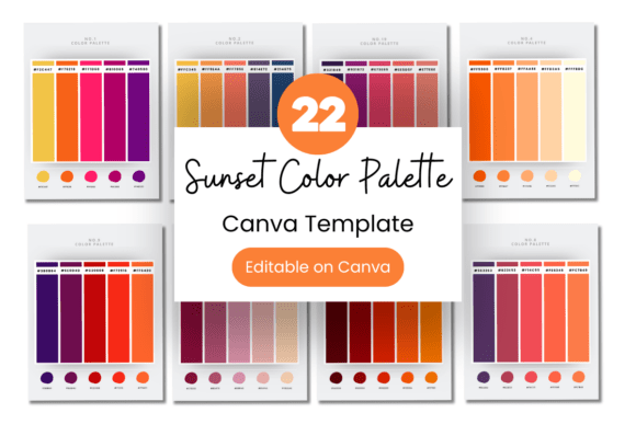 Sunset Canva color palette with hex codes