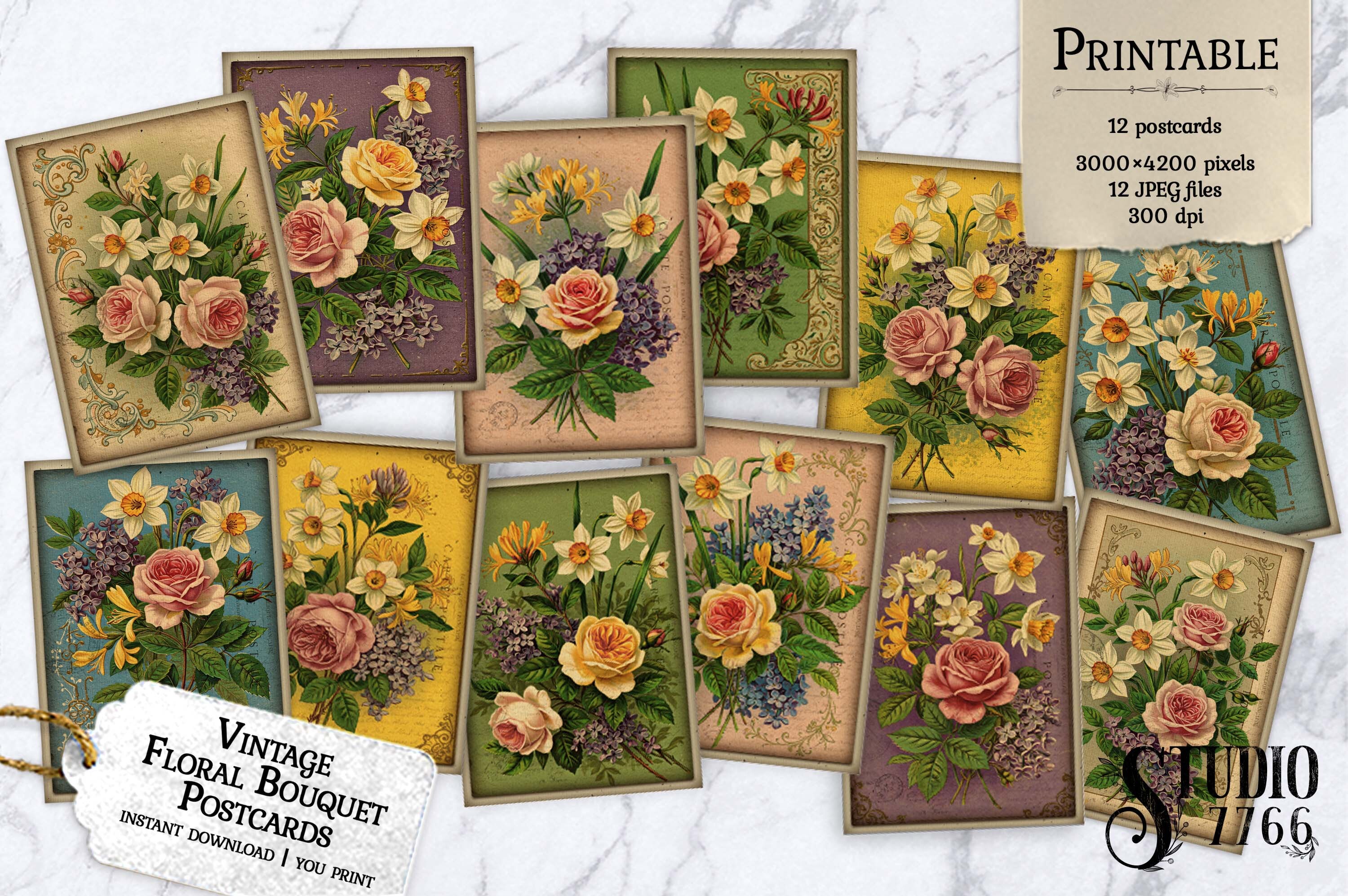 Vintage Floral Bouquet Postcards Graphic by Studio 7766 · Creative Fabrica