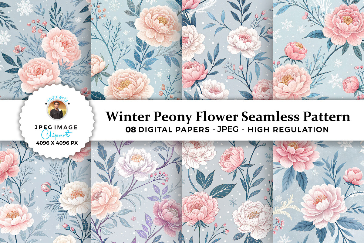 Winter Peony Flower Seamless Pattern Graphic by sagorarts · Creative ...