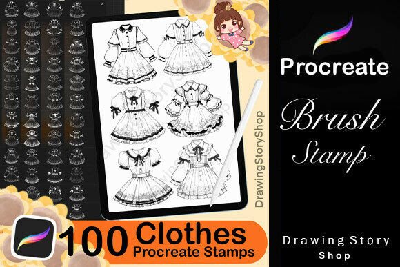 100 Procreate Dresses Stamps Brushes