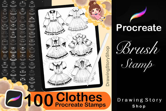 100 Procreate Dresses Stamps Brushes