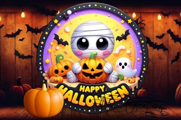 3D Halloween Mummy Round Welcome Sign