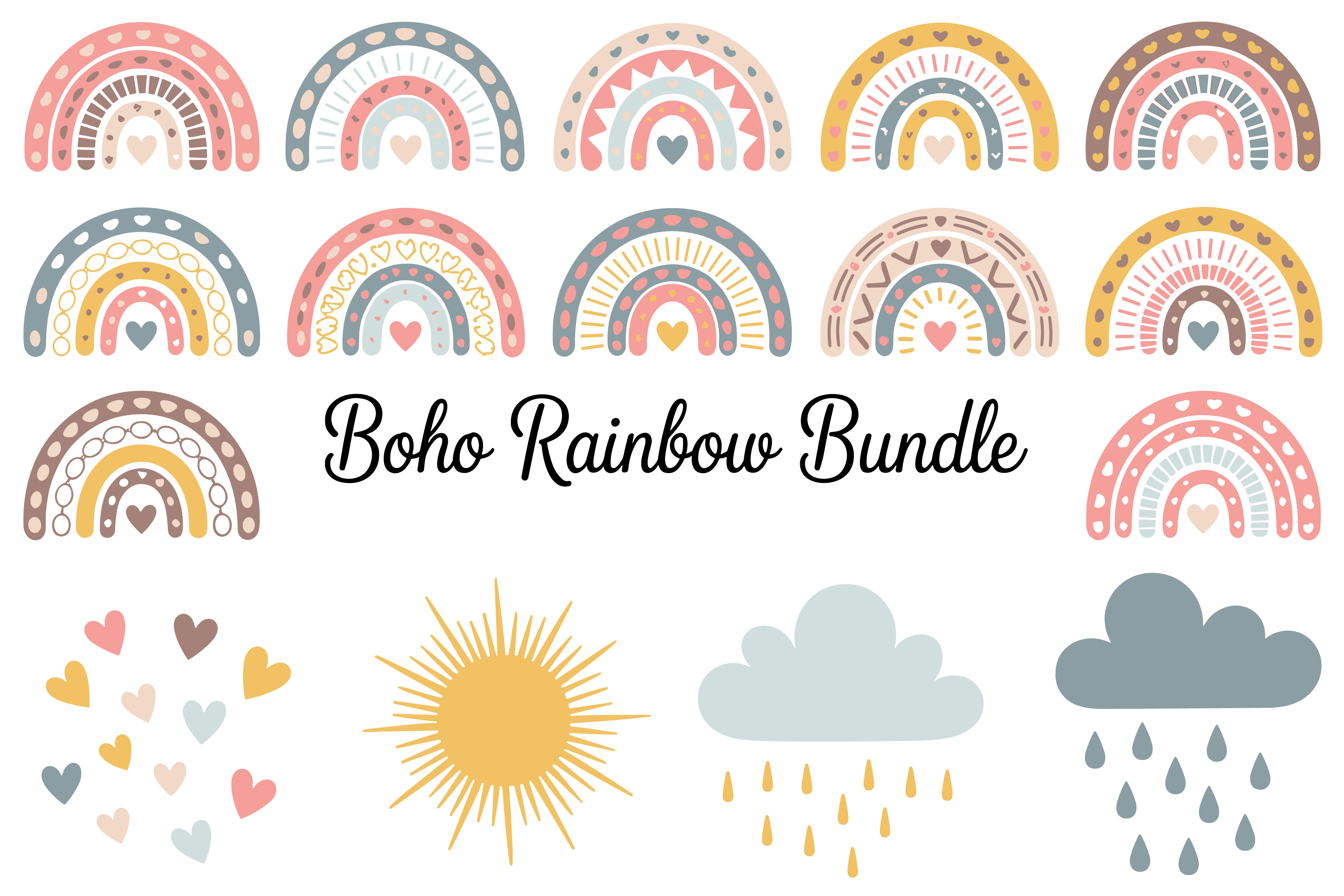 Boho Rainbow Clipart Set Graphic by Amazin_art · Creative Fabrica