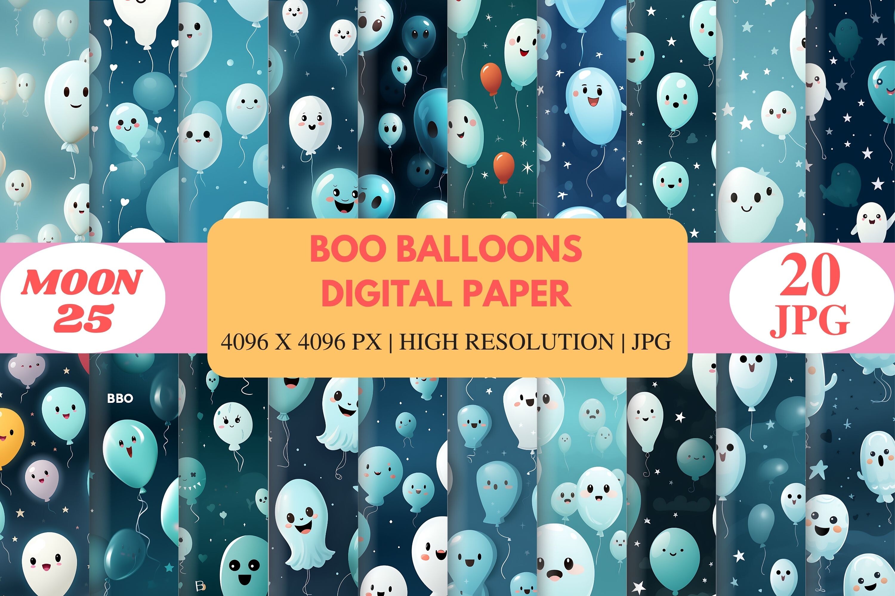 Boo Balloons Digital Paper Graphic by Moon25 · Creative Fabrica