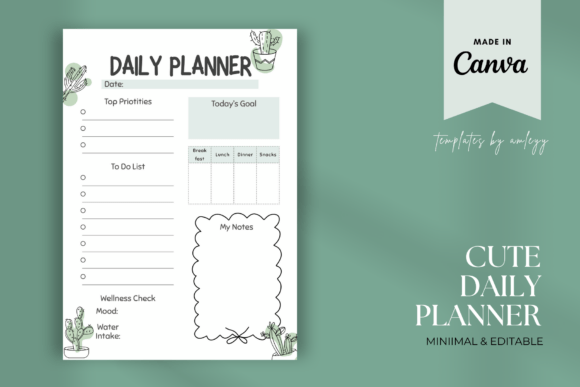 Cute Greenery Daily Planner Template Graphics