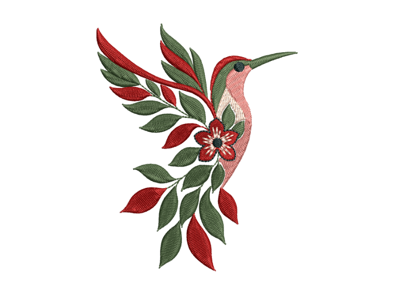 Floral Hummingbird Embroidery Design