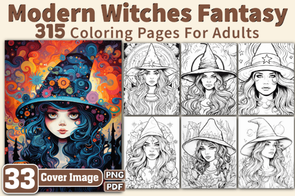 Modern Fantasy Witches Coloring Pages