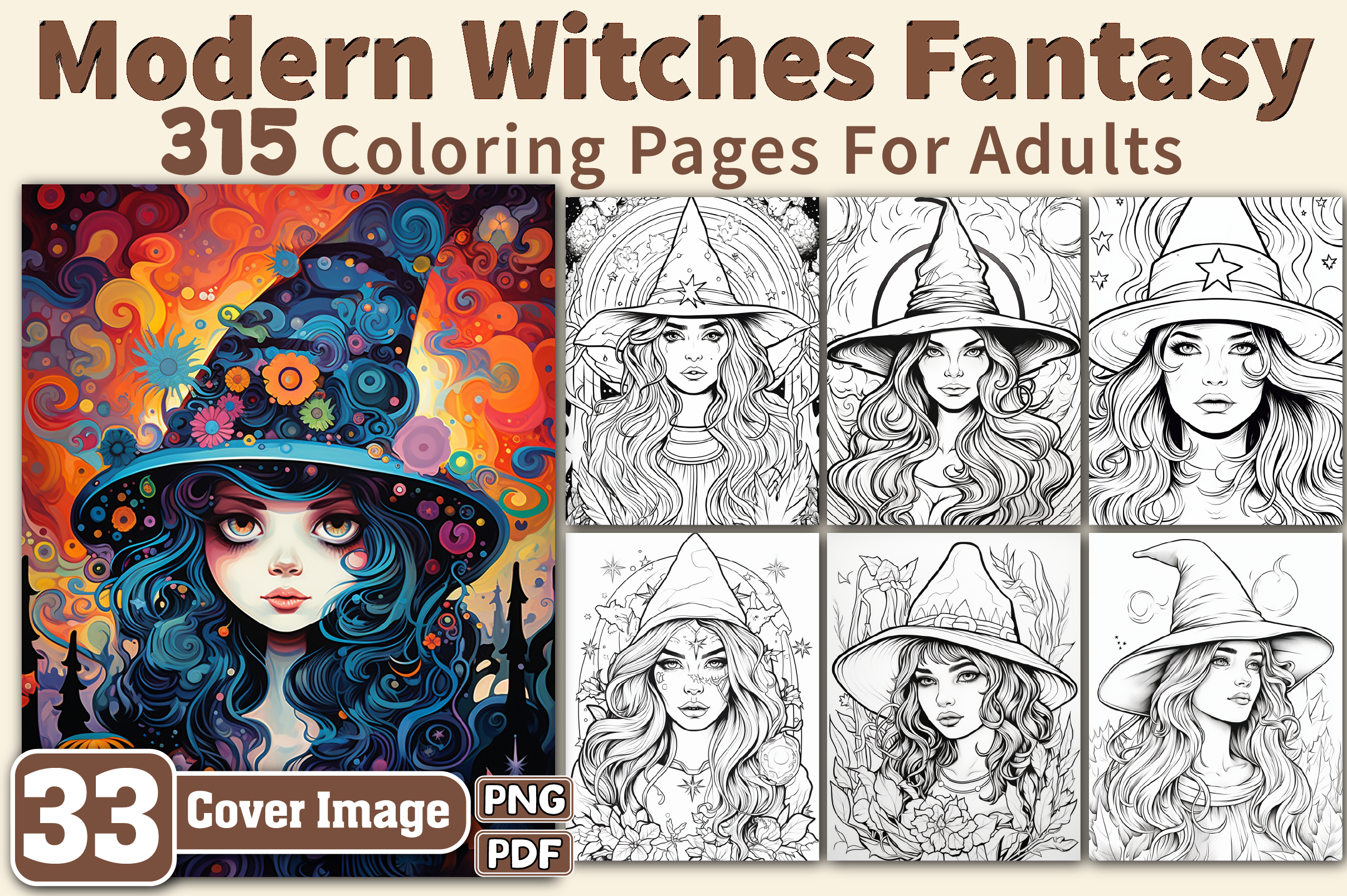 Modern Fantasy Witches Coloring Pages