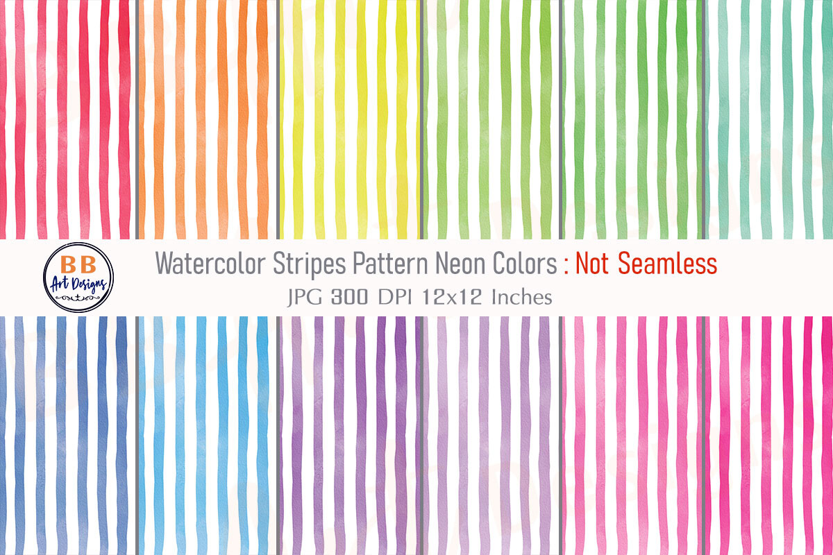 Neon Watercolor Stripes Pattern Paper