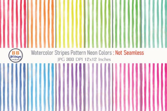 Neon Watercolor Stripes Pattern Paper Gráfico Patrones de Papel Por BB Art Designs