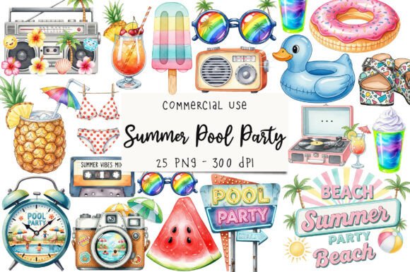 Retro Summer Pool Party PNG Clipart Graphic Illustrations By daily.arts