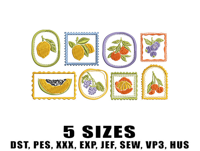 Vintage Fruits Collage Embroidery Design