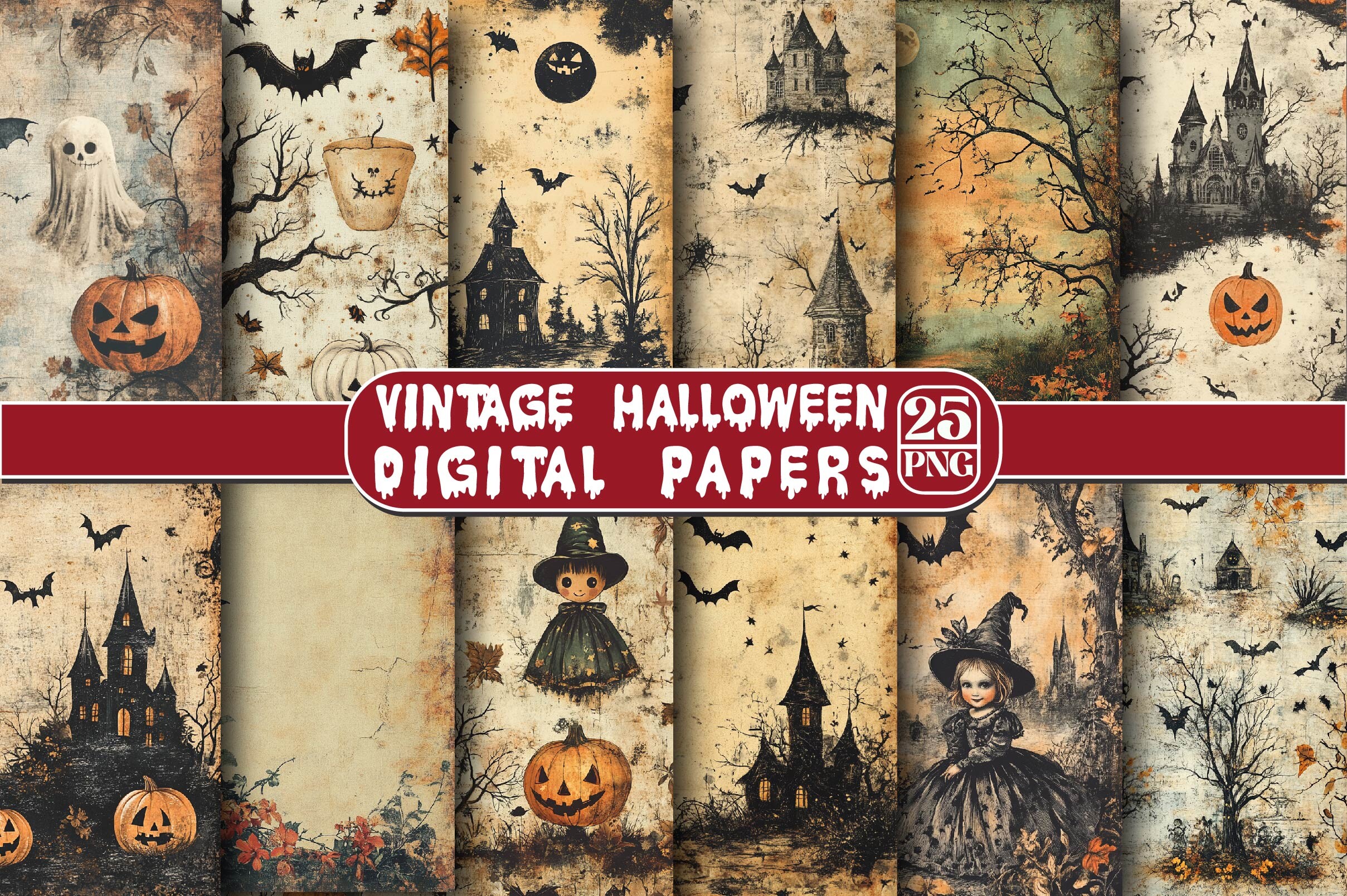 Vintage Halloween Digital Design Paper Graphic by Dream Print ...
