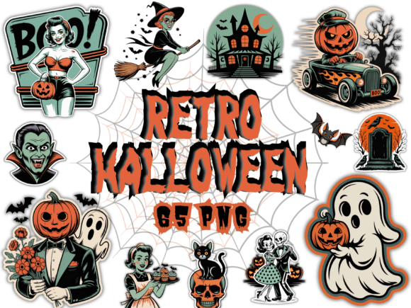 Vintage Halloween Stickers Clipart Png