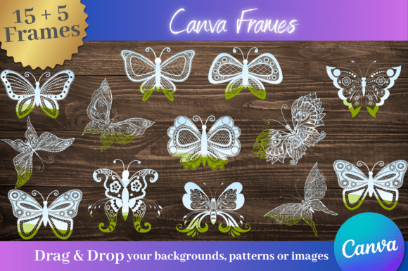 Lace butterfly custom Canva frame templates with bonus frames