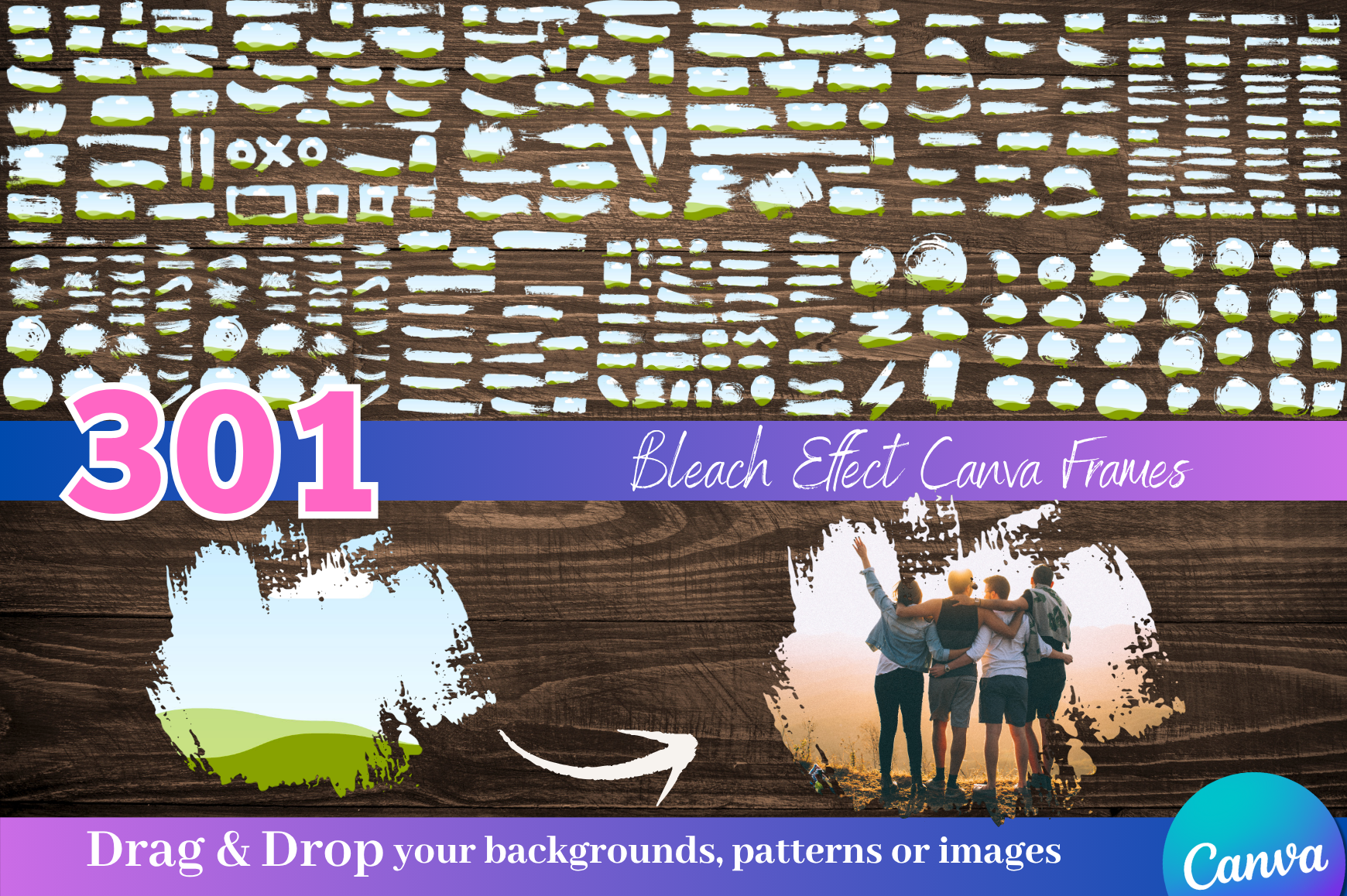 301 Bleach | Brush Effect Canva Frames