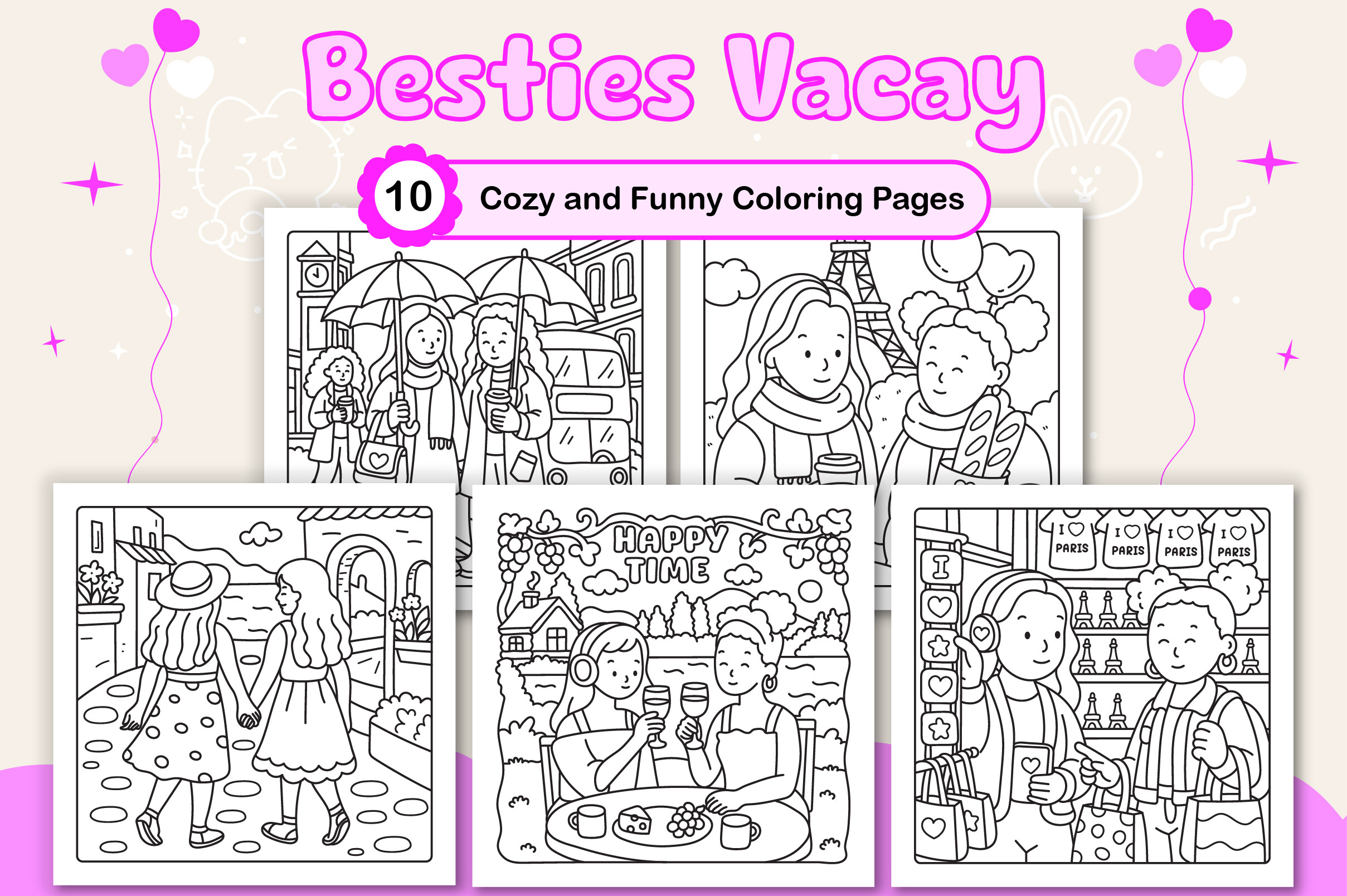 Besties Vacay Fun Coloring Pages