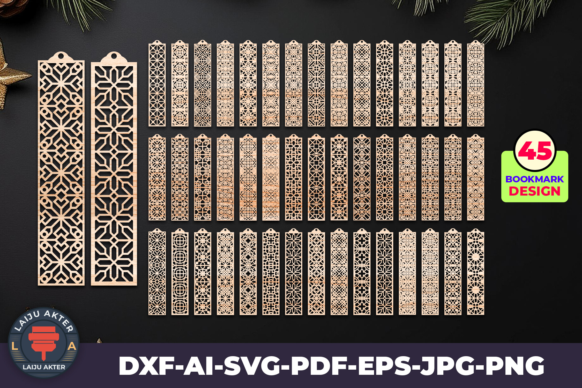 Bookmark Laser Cut SVG Bundle preview, decorative bookmark designs for laser cutting