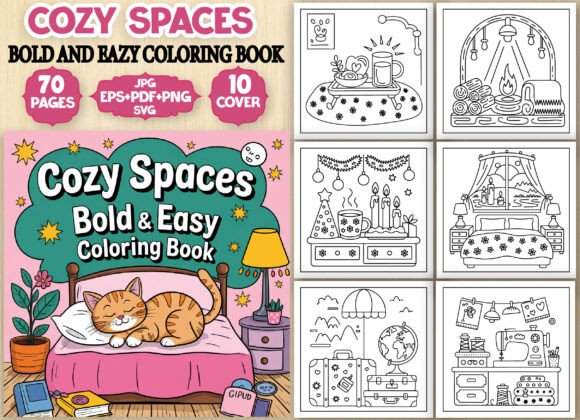 Cozy Spaces Bold and Easy Coloring Book