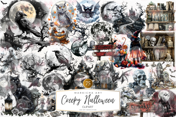 Creepy Halloween Clipart Graphic by Markicha Art · Creative Fabrica