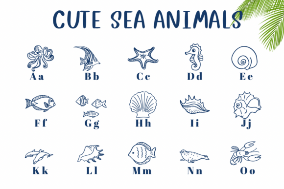 Cute Sea Animals Font PNG with transparent background - Preview 1