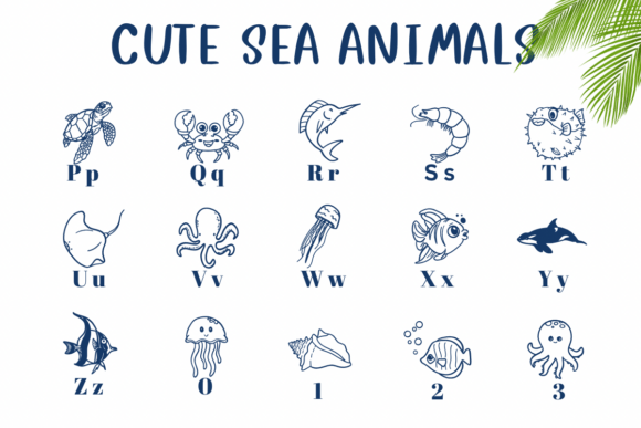 Cute Sea Animals Font PNG with transparent background - Preview 2