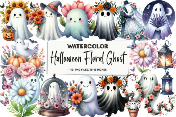 Halloween Floral Ghost Clipart Graphic by DreamArtGraphic · Creative ...