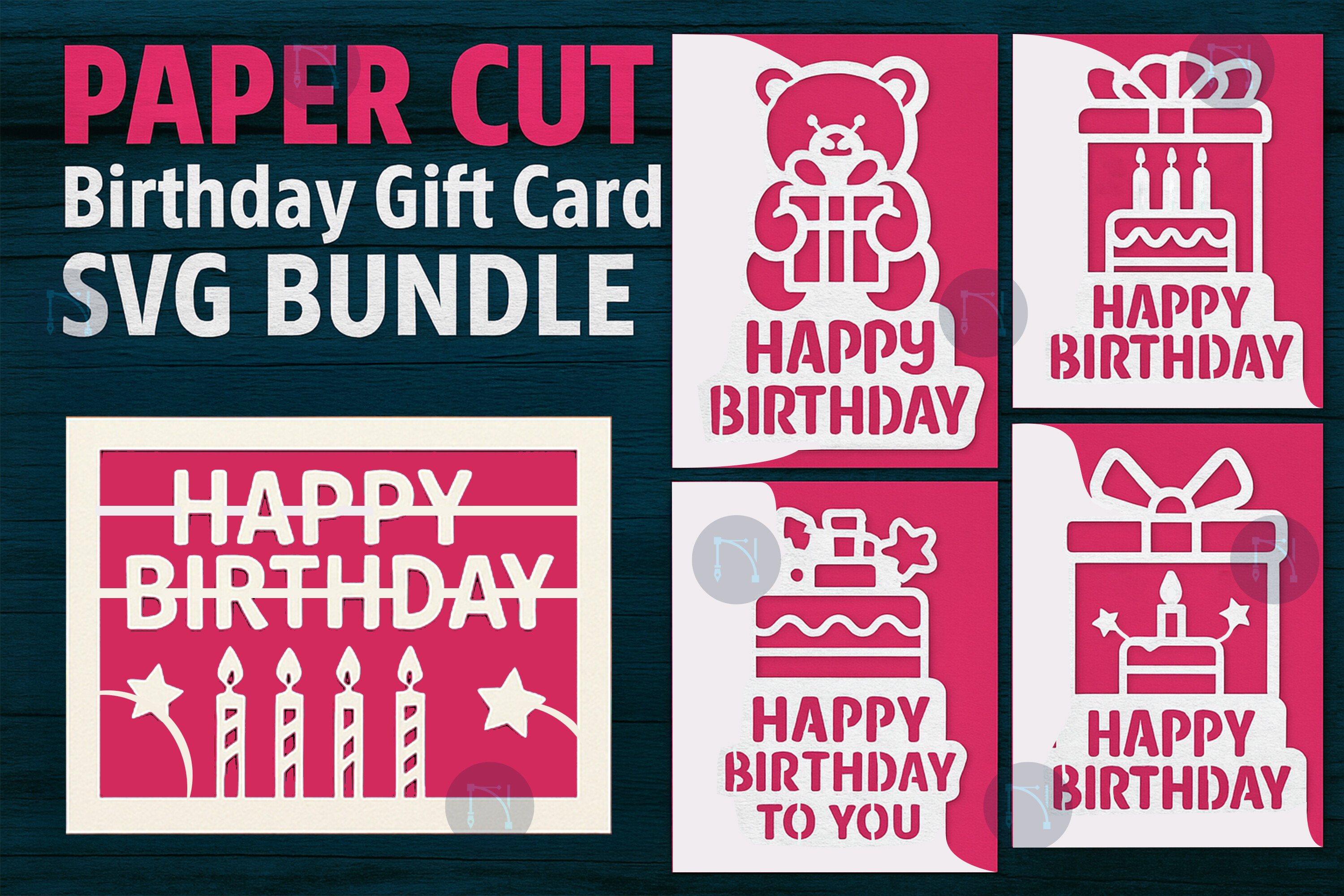 Paper Cut Birthday Gift Card SVG Bundle · Creative Fabrica
