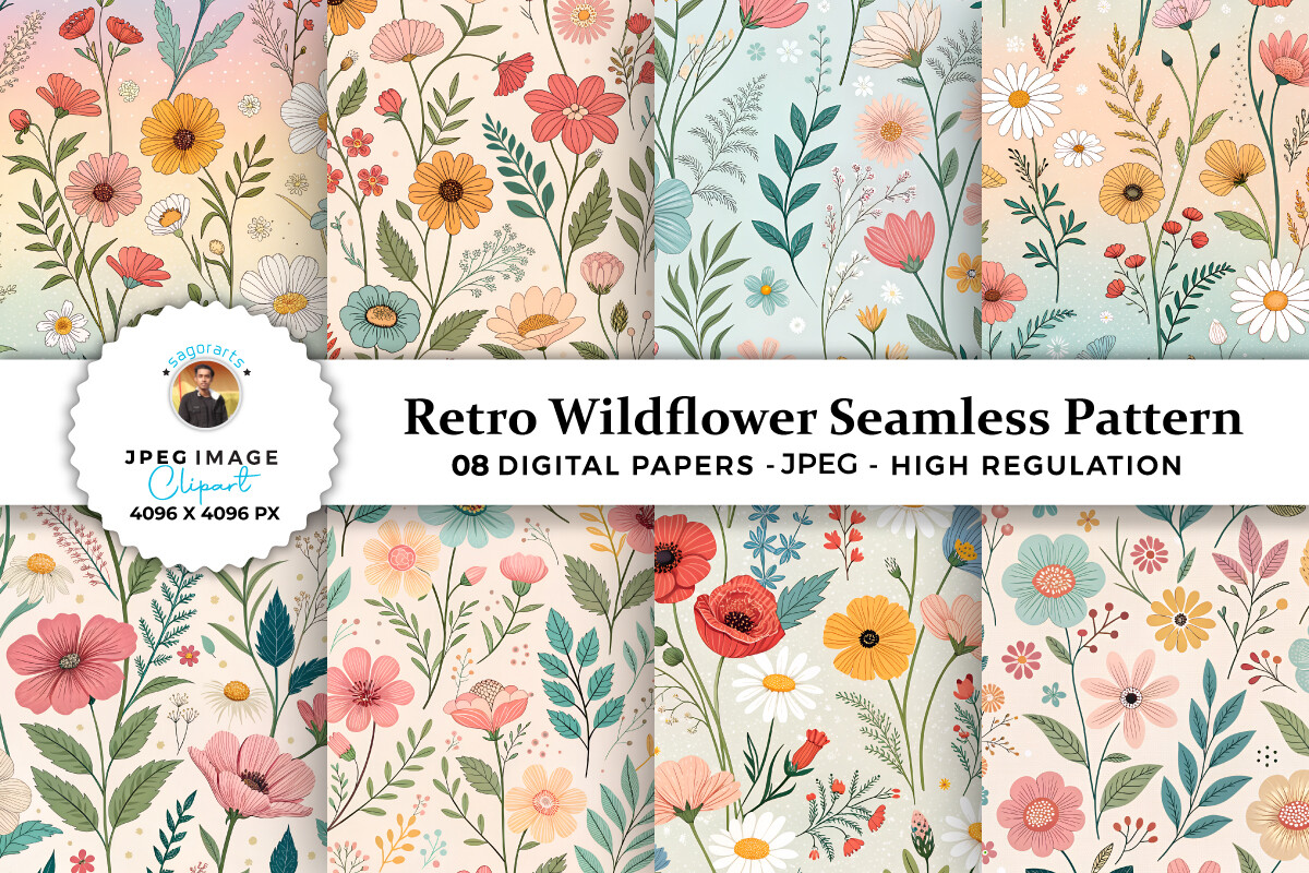Retro Wildflower Seamless Pattern Graphic by sagorarts · Creative Fabrica