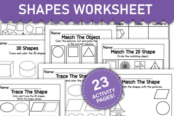 2D and 3D Shapes Worksheet for Kids