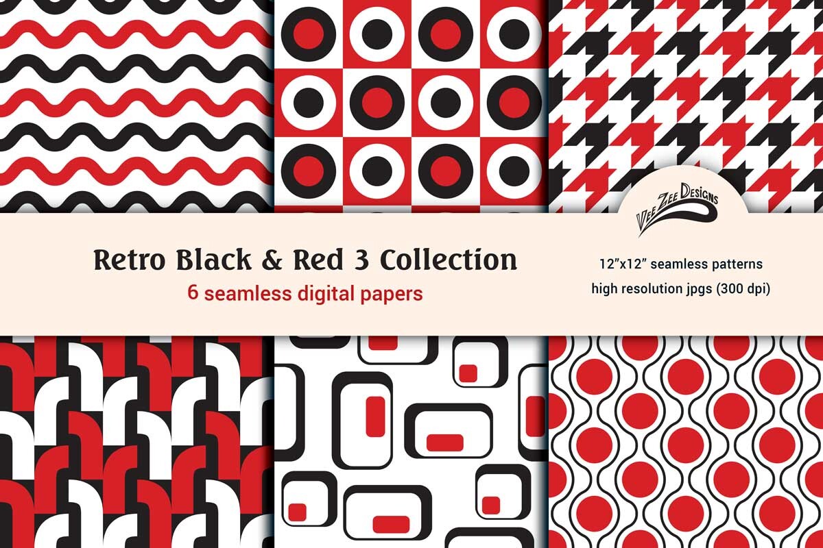 Black Red and White Digital Paper Bundle Graphic by Vee Zee Designs ...