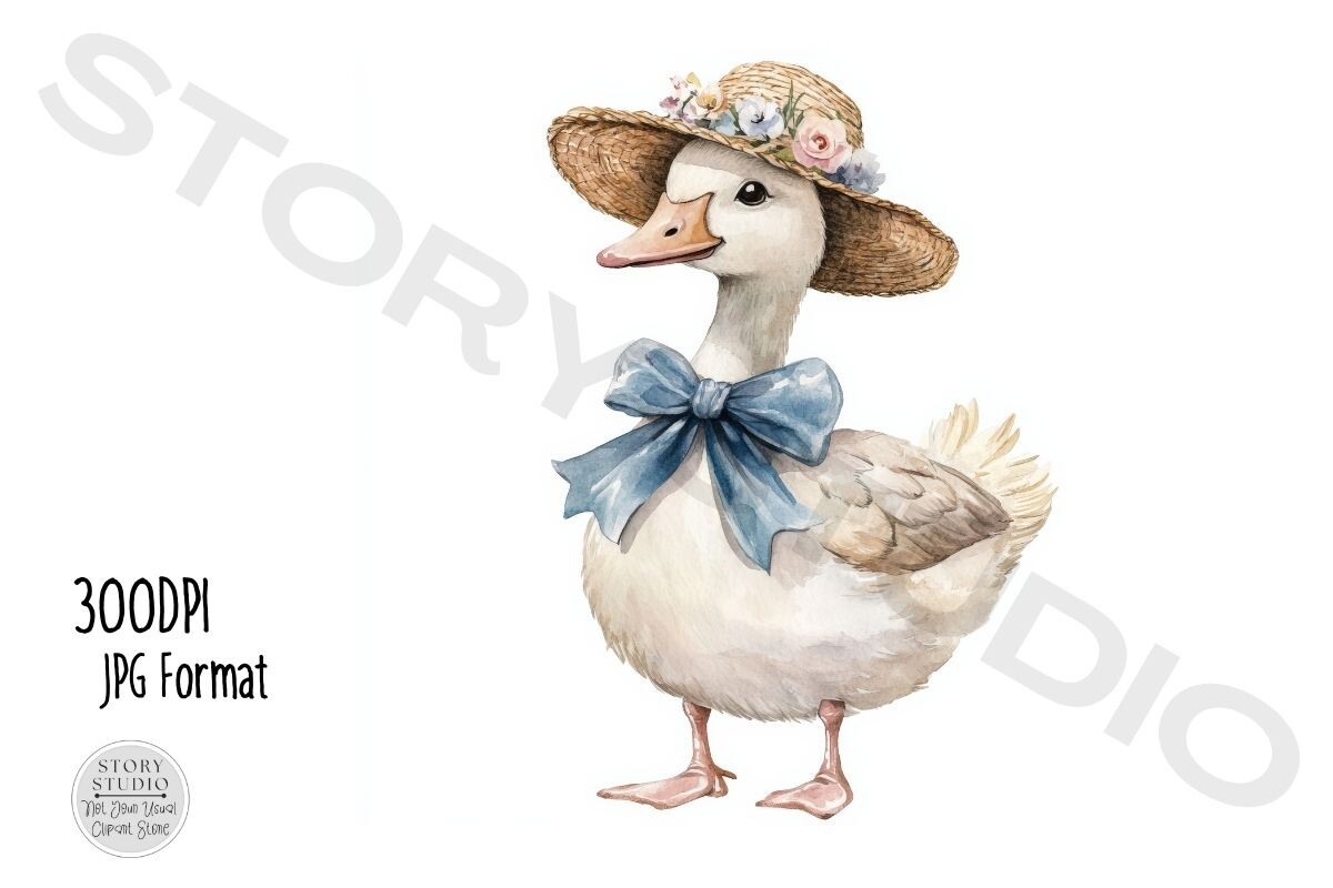 Charming Watercolor Goose & Bow Graphic by Story Studio · Creative Fabrica